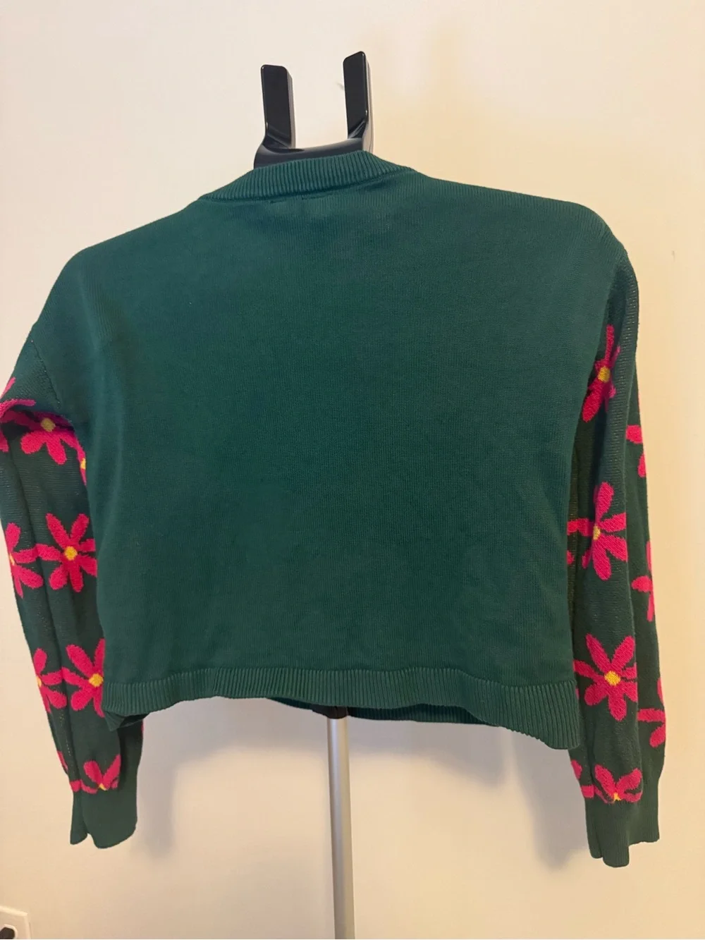 Dark Green Floral Crewneck Sweater with Pink Flowers Gap Kids